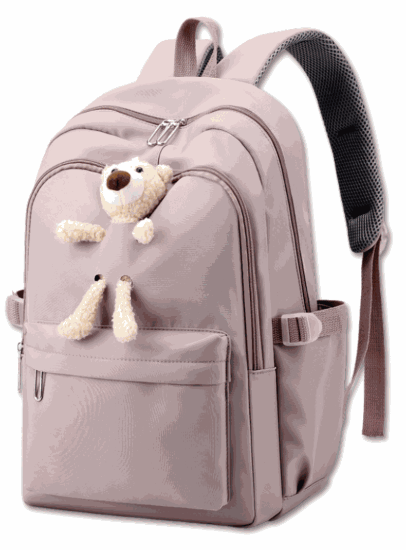 Mochila Escolar Juvenil 46cm Niñas Estilo Kawaii Cute Teddy Bear Purple-0