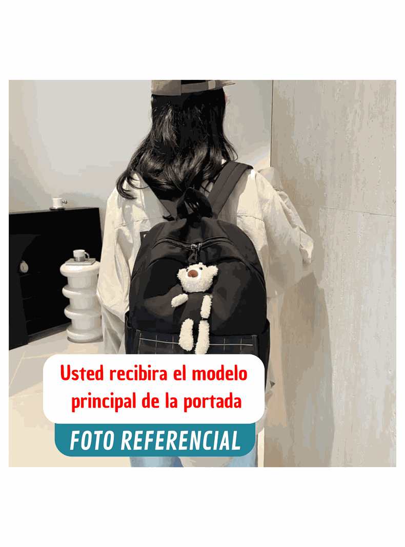 Mochila Escolar Juvenil 46cm Niñas Estilo Kawaii Cute Teddy Bear Purple-3