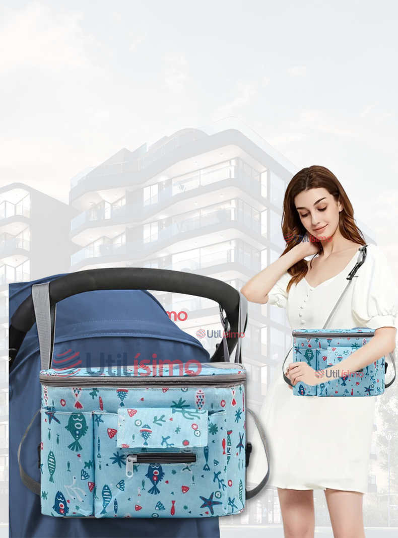 Bolso Maternal Mochila Para Coche Pañalera Bebé Mamá Azul-0