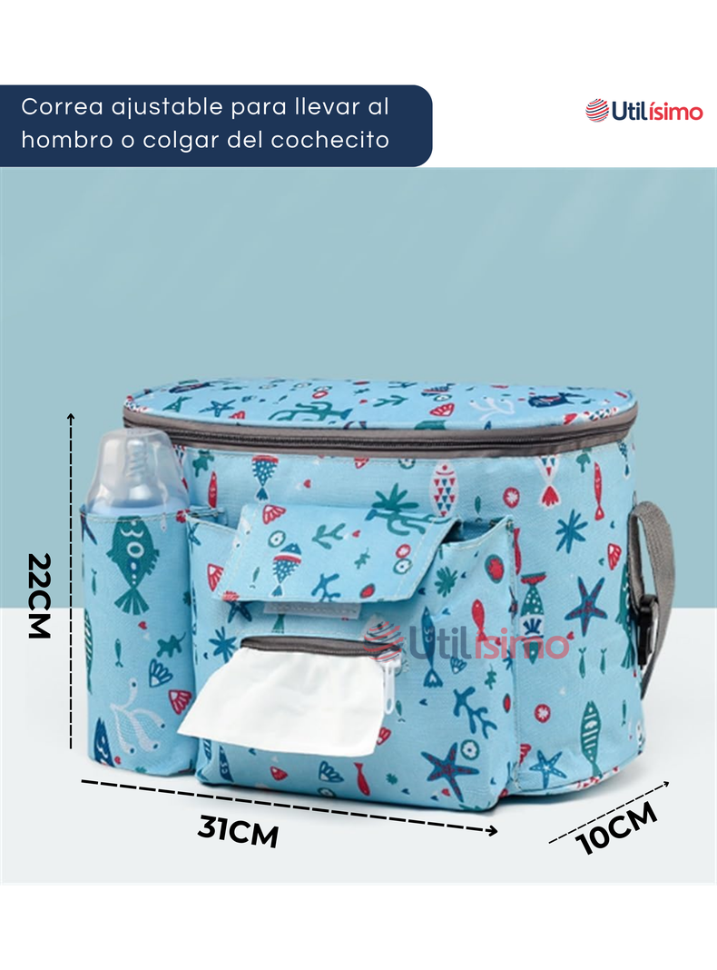 Bolso Maternal Mochila Para Coche Pañalera Bebé Mamá Azul-2