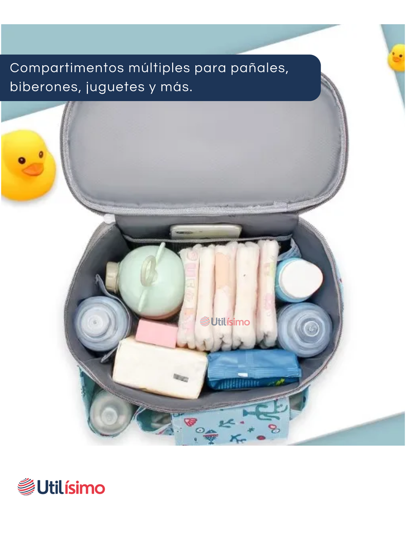 Bolso Maternal Mochila Para Coche Pañalera Bebé Mamá Azul-3
