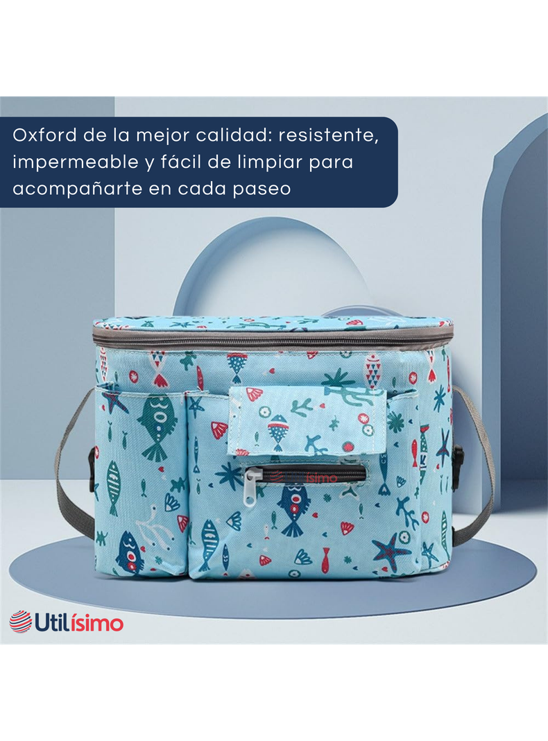 Bolso Maternal Mochila Para Coche Pañalera Bebé Mamá Azul-4