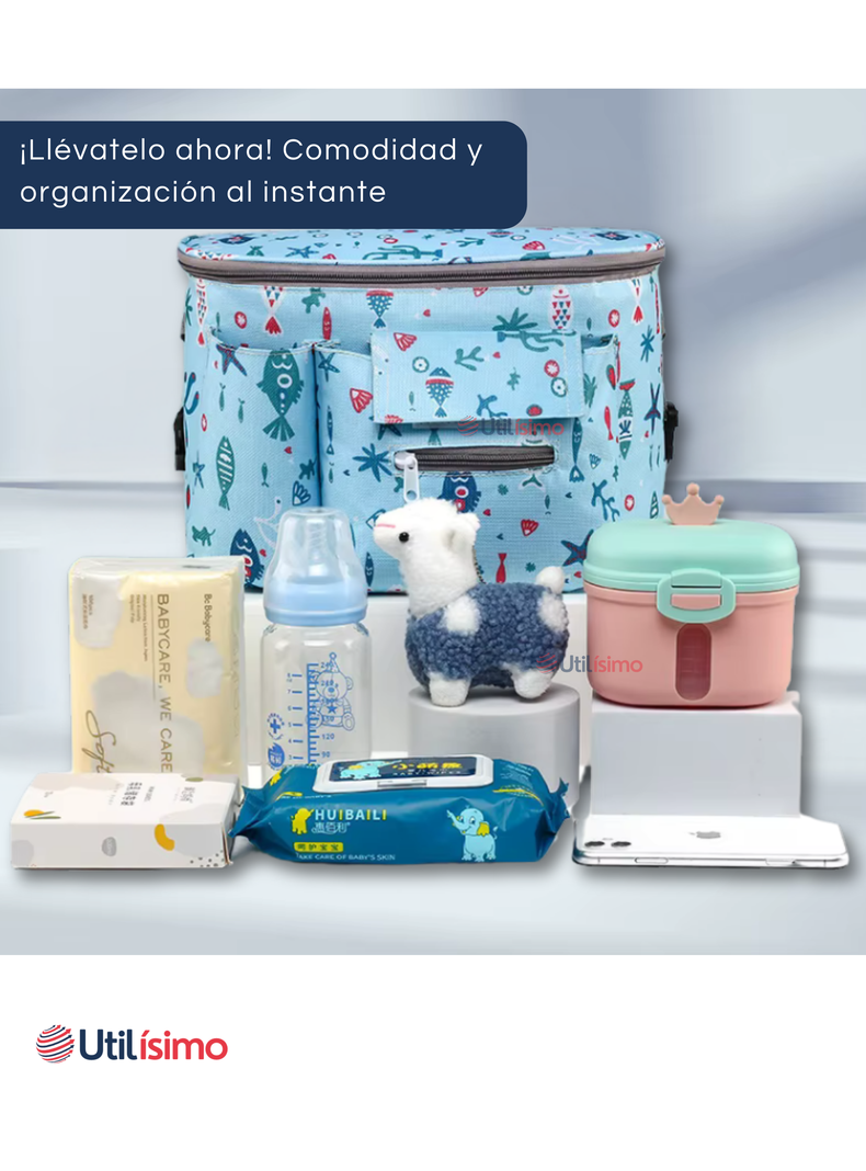 Bolso Maternal Mochila Para Coche Pañalera Bebé Mamá Azul-5