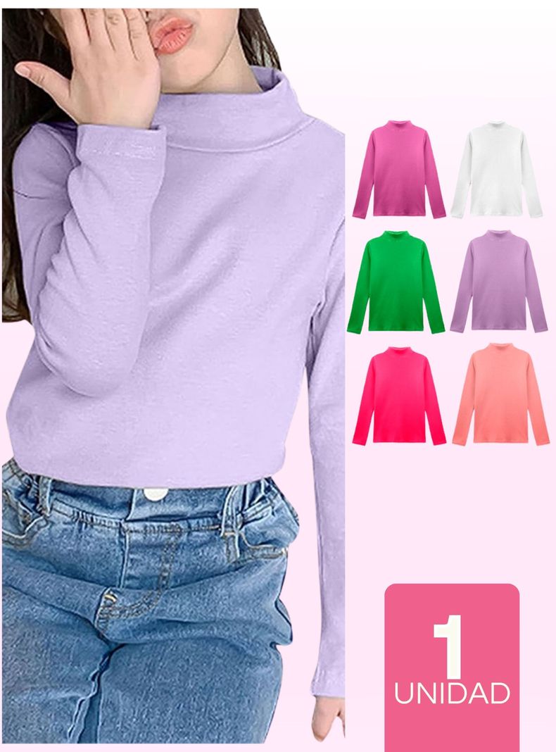Pack 1 Camiseta Beatle 100% Polar Polera Cuello Alto Niña Colores Surtidos-0