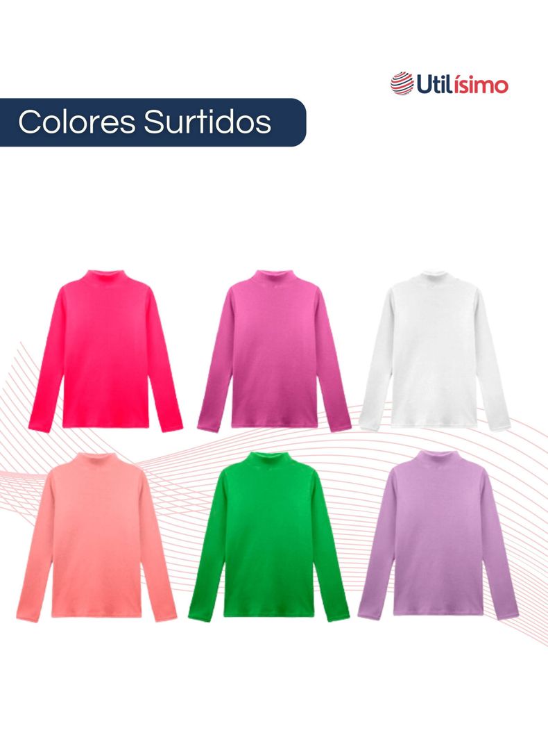 Pack 1 Camiseta Beatle 100% Polar Polera Cuello Alto Niña Colores Surtidos-1