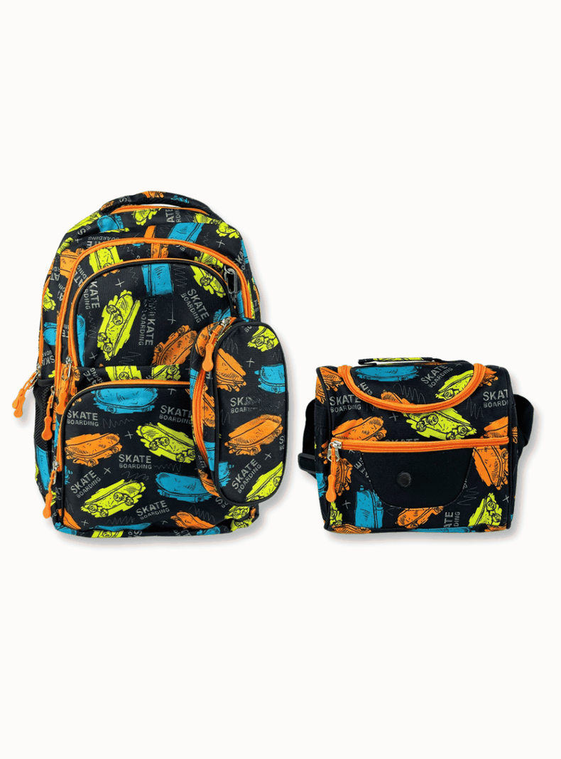 Mochila Con Lonchera Y Estuche 45CM Niño Full Color Skateboards-0