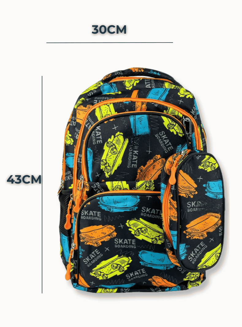 Mochila Con Lonchera Y Estuche 45CM Niño Full Color Skateboards-1