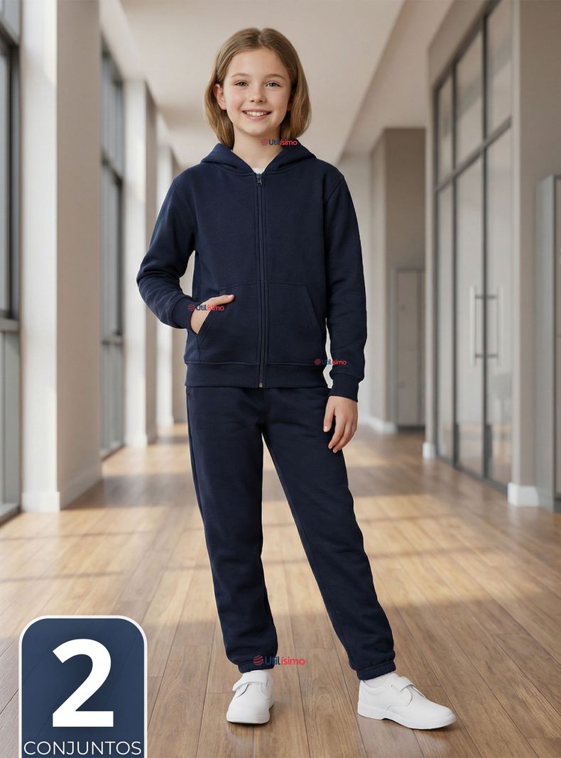Pack 2 Conjuntos Escolares Buzo Pantalon Y Poleron 100% Algodon Nina Unisex Color Azul 3 a 16 anos 4