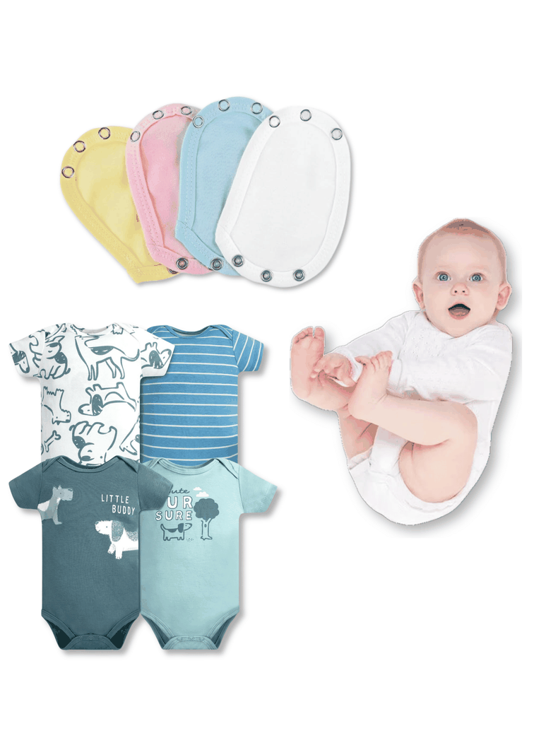 Pack 4 Unidades Extensor Body Bebé +Pack 4 Bodys Algodón Niño Manga Corta Blue Dogs-0