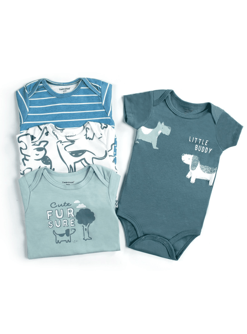 Pack 4 Unidades Extensor Body Bebé +Pack 4 Bodys Algodón Niño Manga Corta Blue Dogs-3
