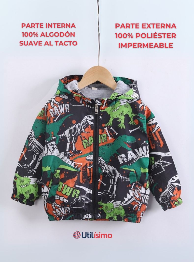Cortaviento Impermeable Chaqueta Estampado Niño Y Bebé Jump Kids Rawr Dinosaur-1