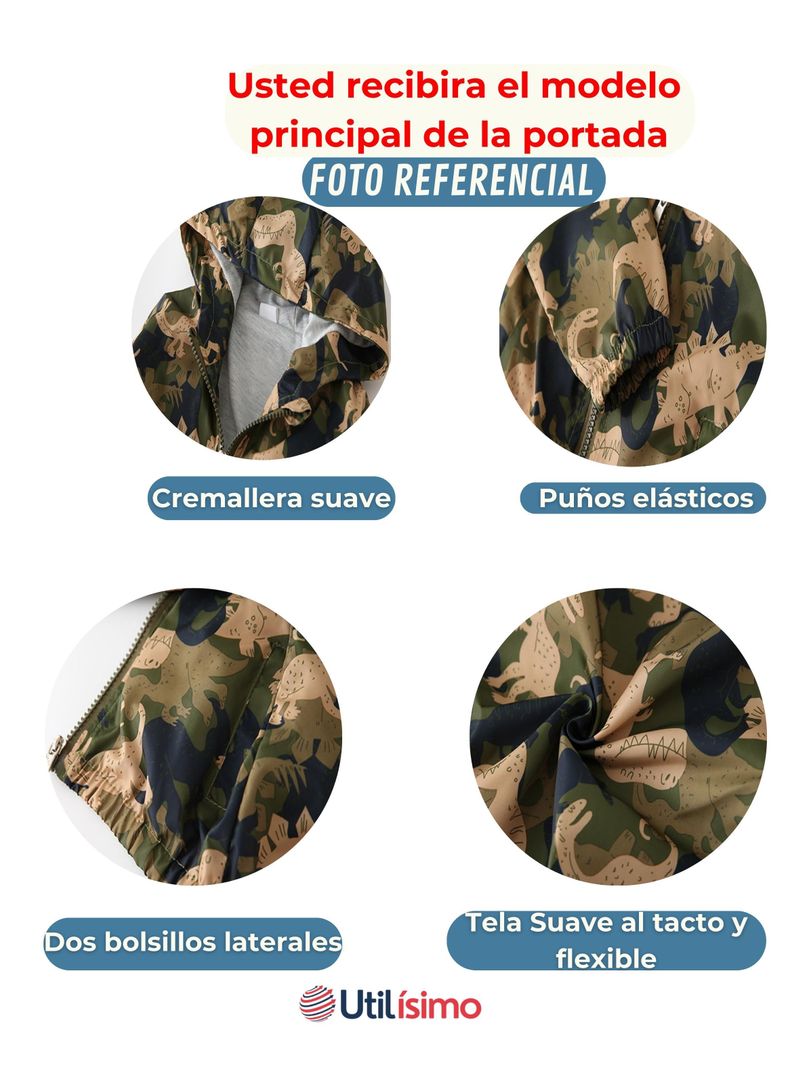 Cortaviento Impermeable Chaqueta Estampado Niño Y Bebé Jump Kids Rawr Dinosaur-4