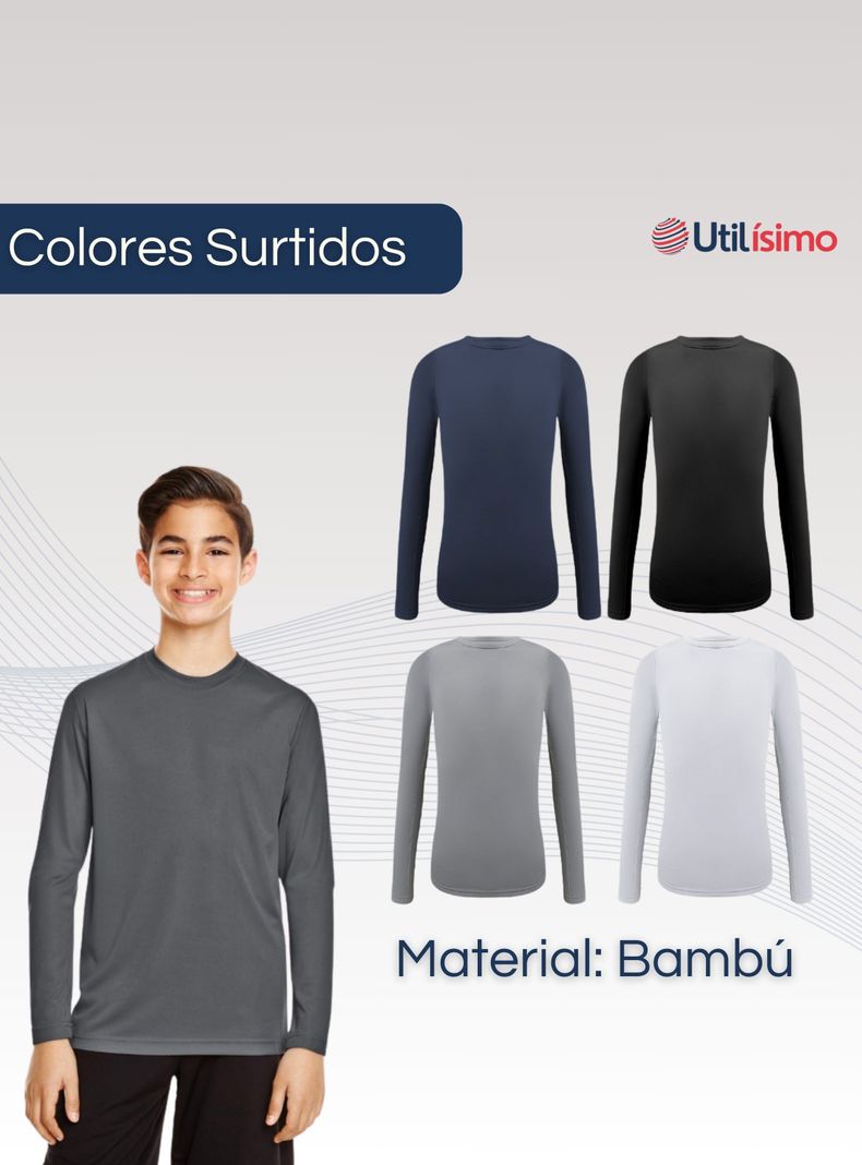Pack 6 Camisetas Bambú Primera Capa Polera Niño Cuello Redondo Surtido-1
