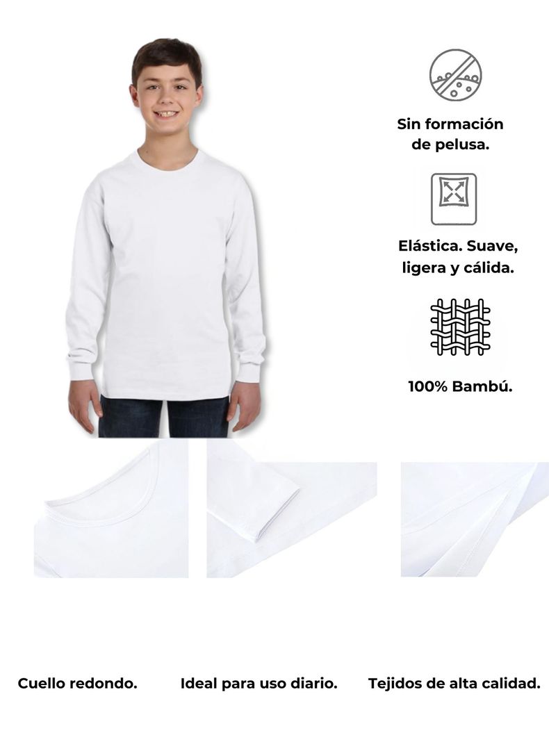 Pack 6 Camisetas Bambú Primera Capa Polera Niño Cuello Redondo Surtido-5