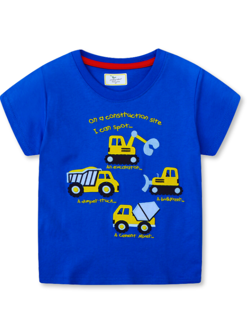 Polera Nino Algodon Manga Corta Jump Kids Autos Amarillos