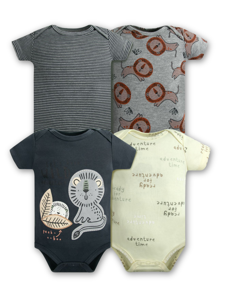 Pack 4 Bodys Nino Manga Corta Tedmimak 100% Rayas Gris