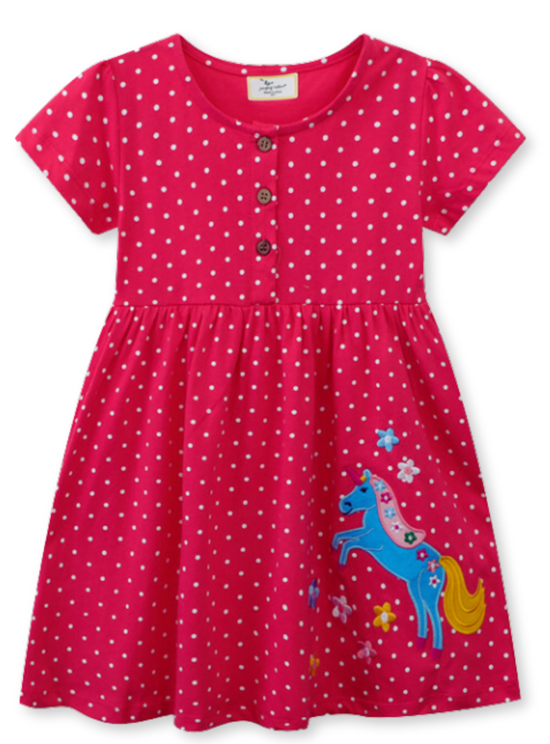 Vestido Manga Corta Niña Estampado Unicornio-0