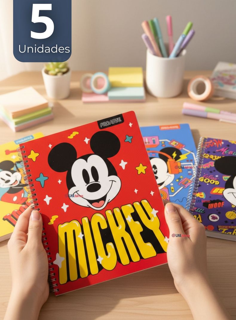 Pack 5 Cuadernos Universitarios Mickey Mouse Proarte de 7mm100 Hojas Disenos Surtidos