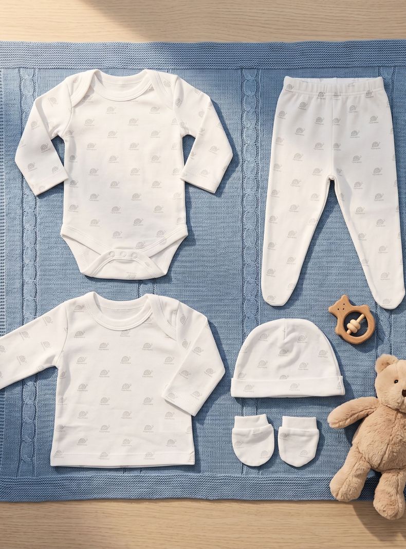 Conjunto Set 5 Piezas Body Camiseta Panty Gorro Manoplas de Algodon Bebe Nino