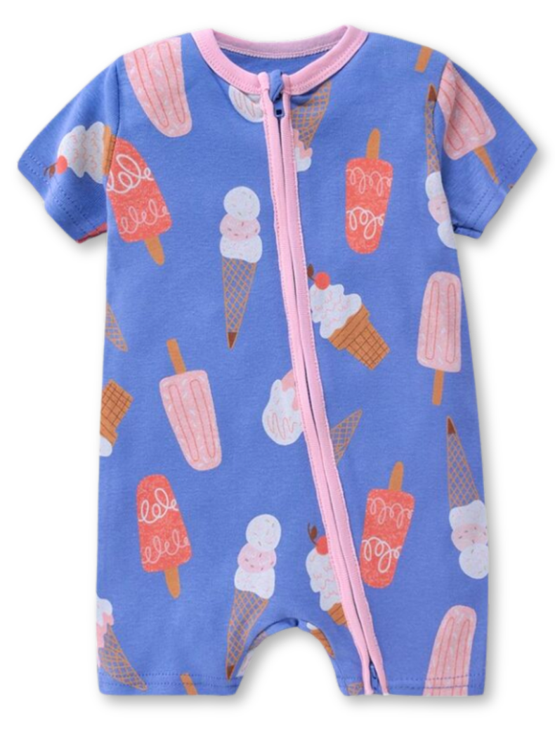 Enterito Corto 100% Algodón Bebé Niña 6 a 24 Meses Ice Cream-0