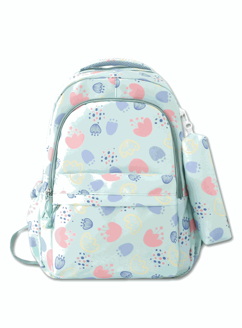 Mochila Escolar 46cm Diseno Floral Print Green