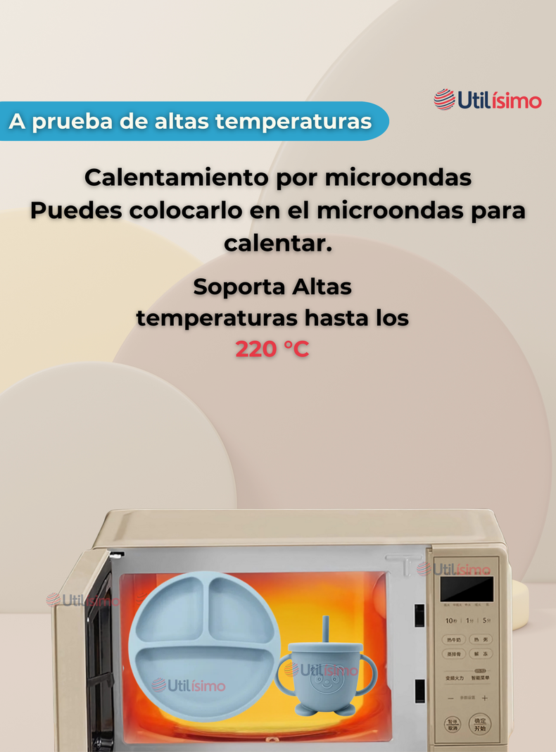 Set De Alimentación Bebé Silicona Con Vaso 5 Piezas Libre BPA Celeste-3