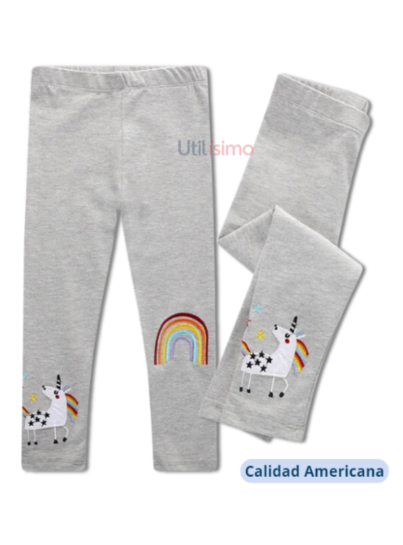 Calzas Niña Unicornio Arco Iris Gris Jump Kids 100% Algodón-1