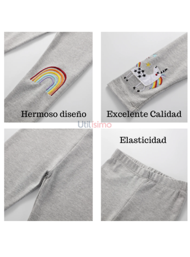 Calzas Niña Unicornio Arco Iris Gris Jump Kids 100% Algodón-3