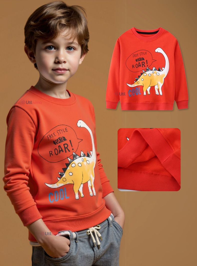 Poleron Algodon Cuello Redondo Nino Naranja Dinosaurio Naranjo 1-2 Anos