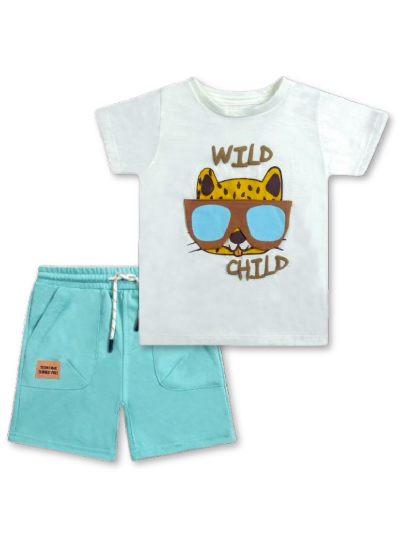 Set 2 Piezas Conjunto Polera y Short Tedmimak Verano 100% Algodon Wild Child Azul 9
