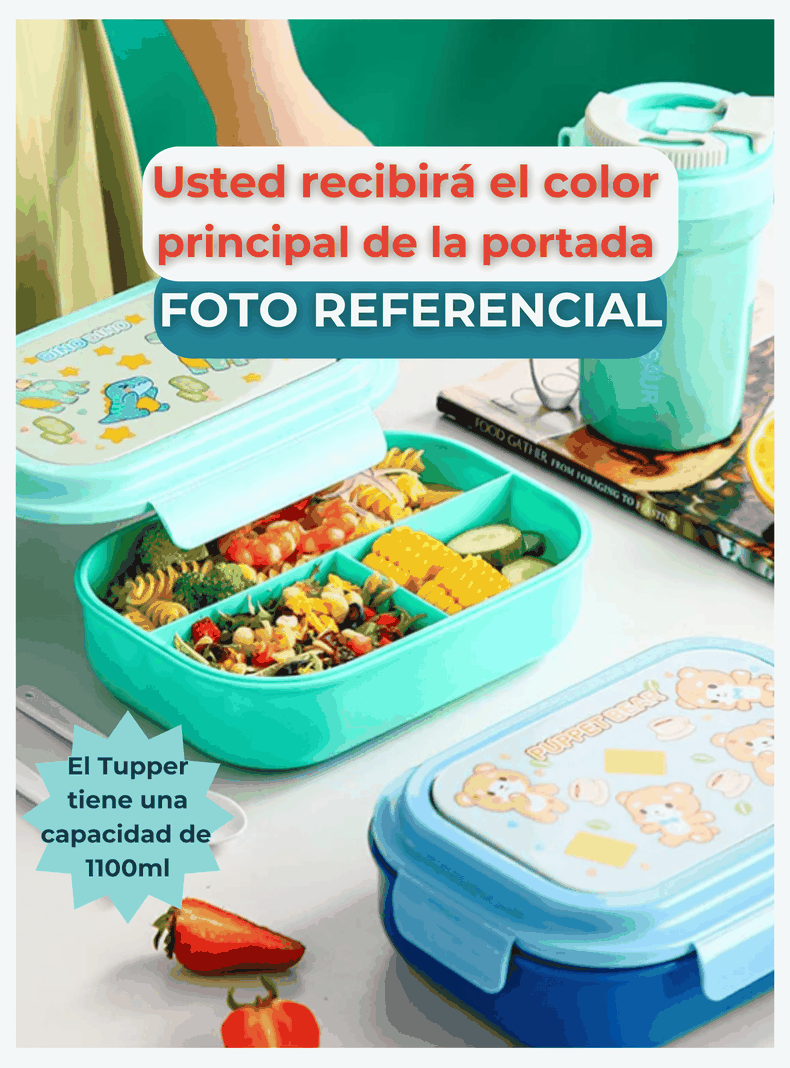 Fiambrera Contenedor 1100 Ml Táper Hermético + Vaso Plástico Infantil-2