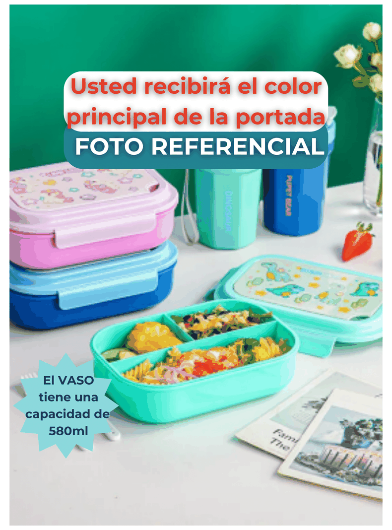 Fiambrera Contenedor 1100 Ml Táper Hermético + Vaso Plástico Infantil-3