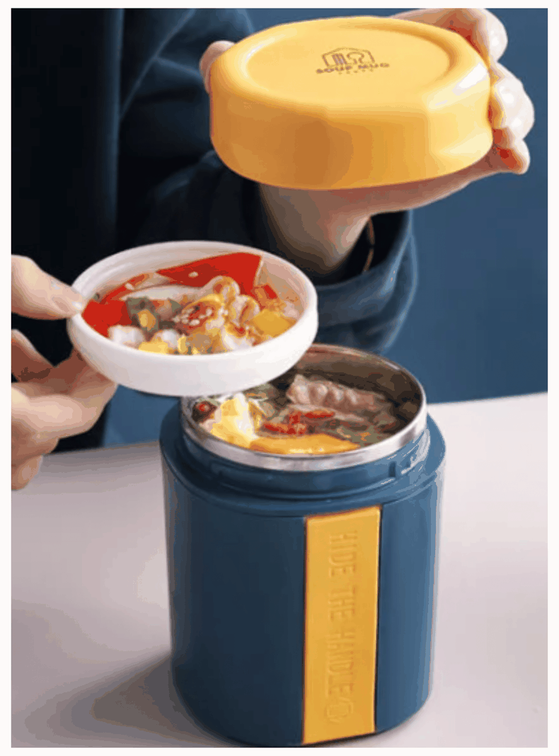 Termo Táper Térmico 500 Ml Estilo Vaso Con Tenedor Oficina Y Escolar Blue-0