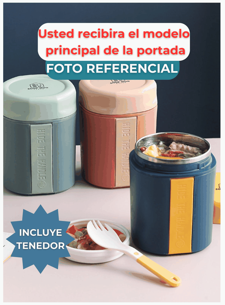 Termo Táper Térmico 500 Ml Estilo Vaso Con Tenedor Oficina Y Escolar Blue-2