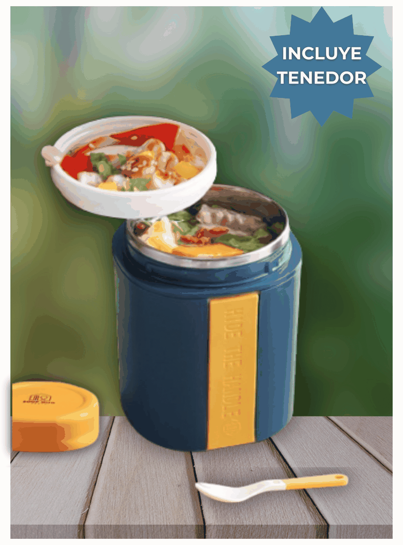 Termo Táper Térmico 500 Ml Estilo Vaso Con Tenedor Oficina Y Escolar Blue-3