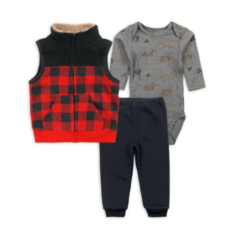  Conjunto 3 Piezas Chaleco Pantalón Body Bebe Niño Tedmimak -0