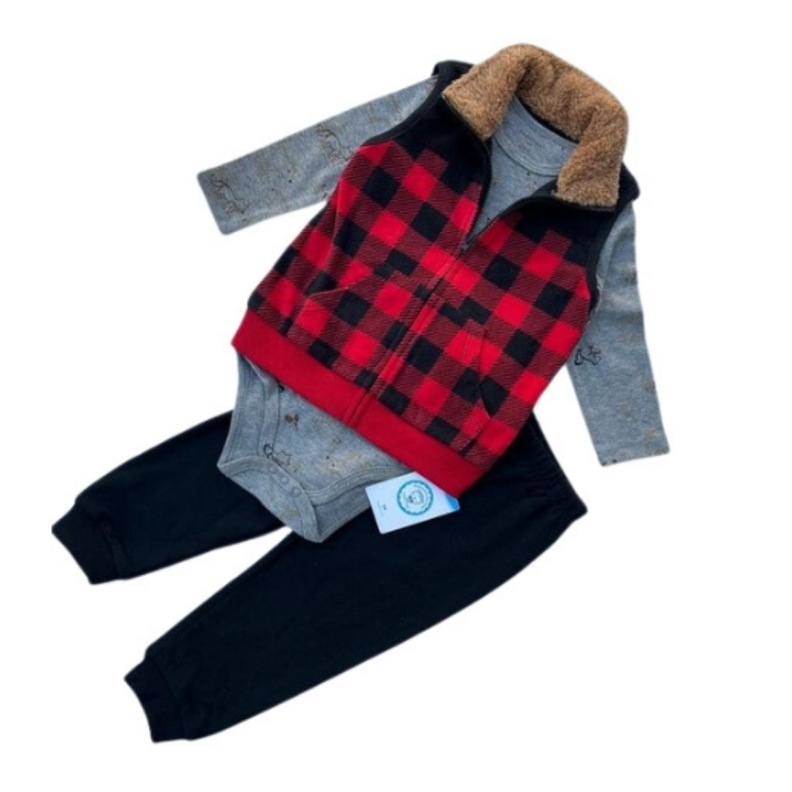  Conjunto 3 Piezas Chaleco Pantalón Body Bebe Niño Tedmimak -1