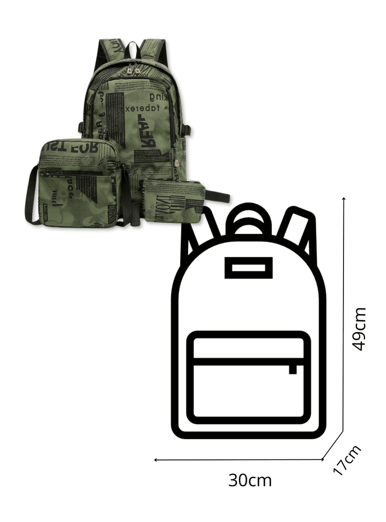 Pack Mochila Lonchera Estuche Grande 49cm Juvenil y Escolar Dark green-1