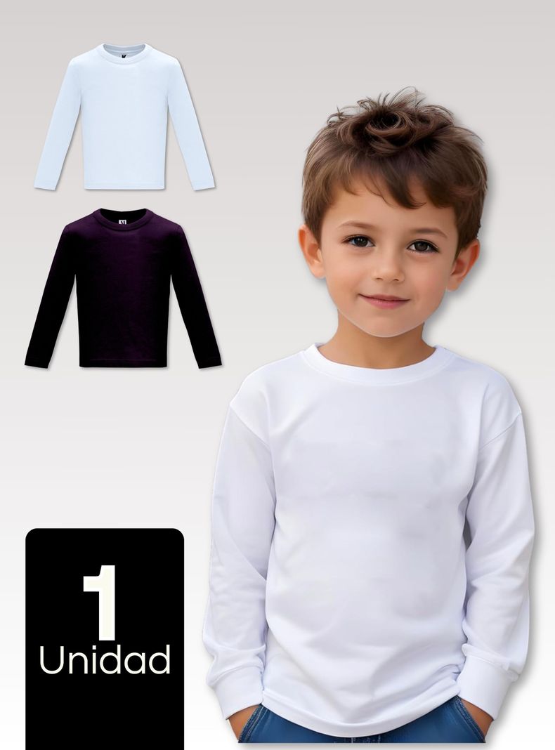 Camiseta Algodón Primera Capa Polera Invierno Blanco Y Negro Niño-0