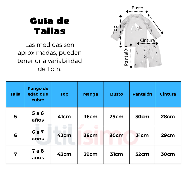 Traje De Baño 3 Piezas Manga Larga Niño Jump Kids Tiburón Azul-2