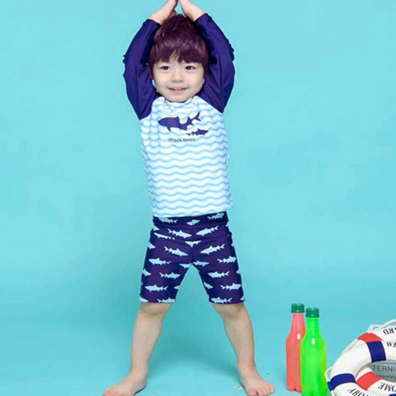 Traje De Baño 3 Piezas Manga Larga Niño Jump Kids Tiburón Azul-3