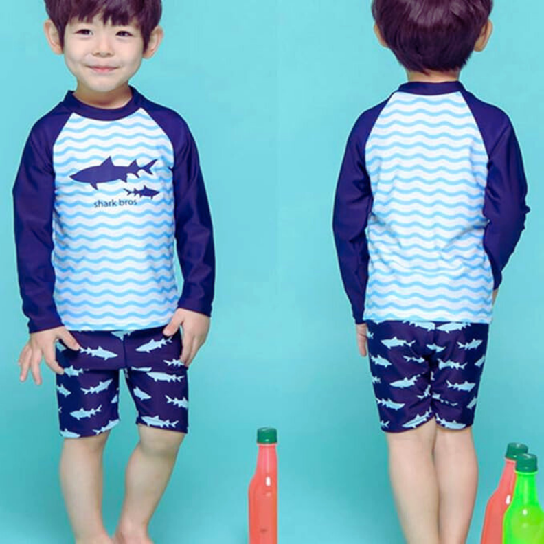 Traje De Baño 3 Piezas Manga Larga Niño Jump Kids Tiburón Azul-4