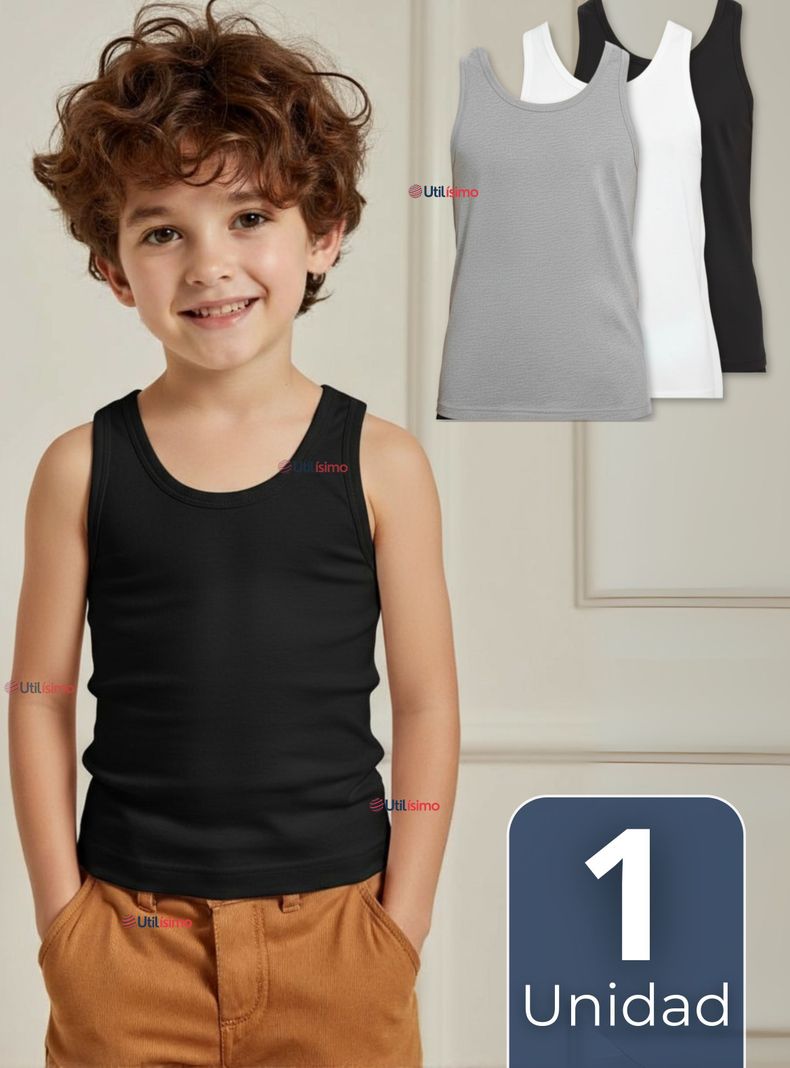 Camiseta Sin Manga Basica Suave 100% Algodon Colores Surtidos Nino Y Juvenil