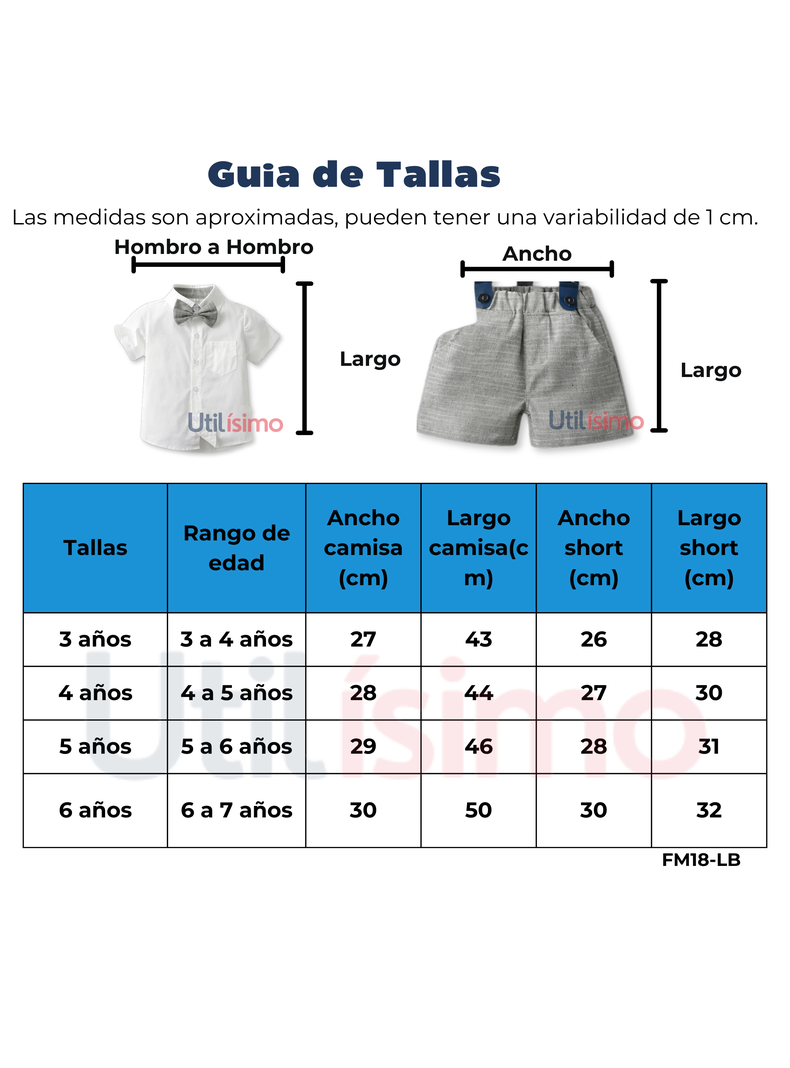 Conjunto de vestir con corbatín y pantalón corto 3 a 6 años-1