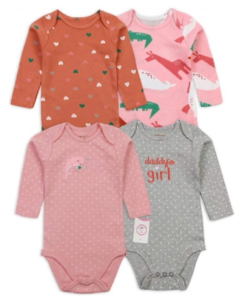 Body Bebe Niña Pack 4 Bodys Tedmimak Algodón Manga Larga-0