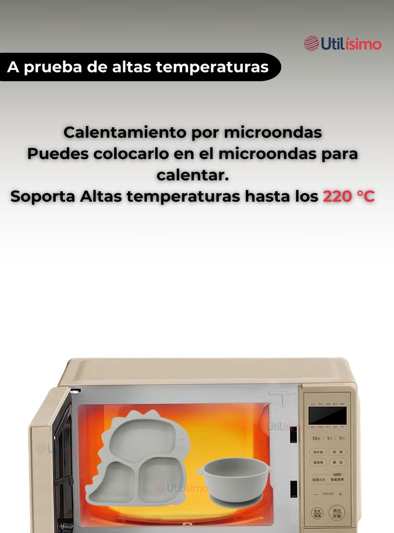 Set De Alimentación Bebé Silicona 5 Piezas Dinosaurio Libre BPA Gris-6