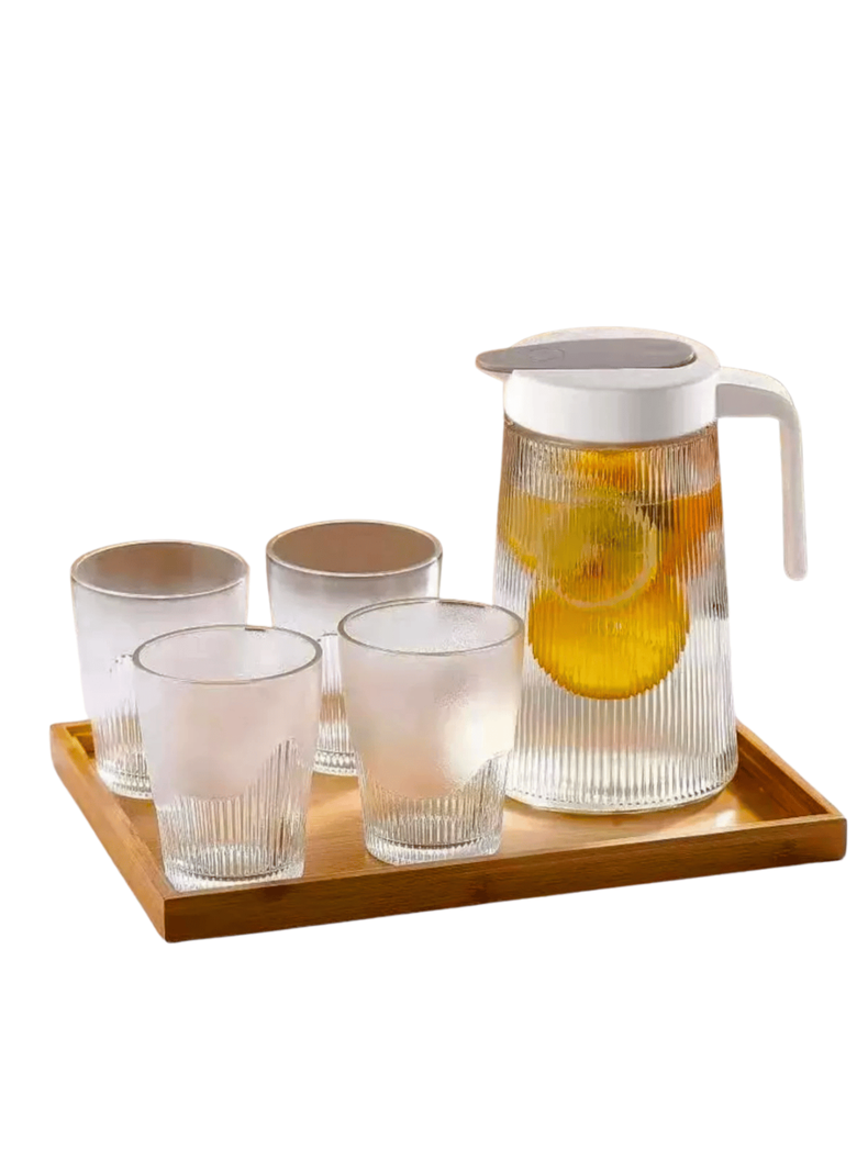 Set de Jarra de Vidrio 4 tazas Tapa de Tipo Push 1300 ml-0