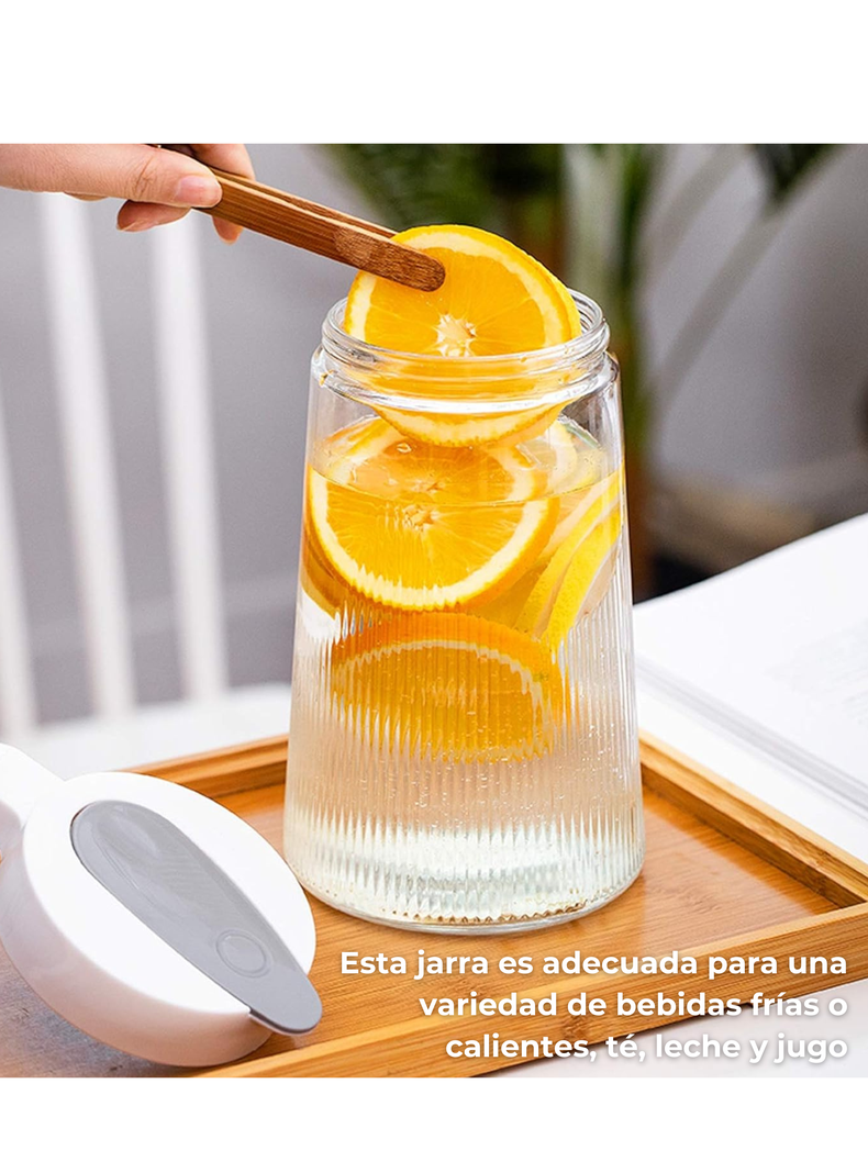 Set de Jarra de Vidrio 4 tazas Tapa de Tipo Push 1300 ml-4