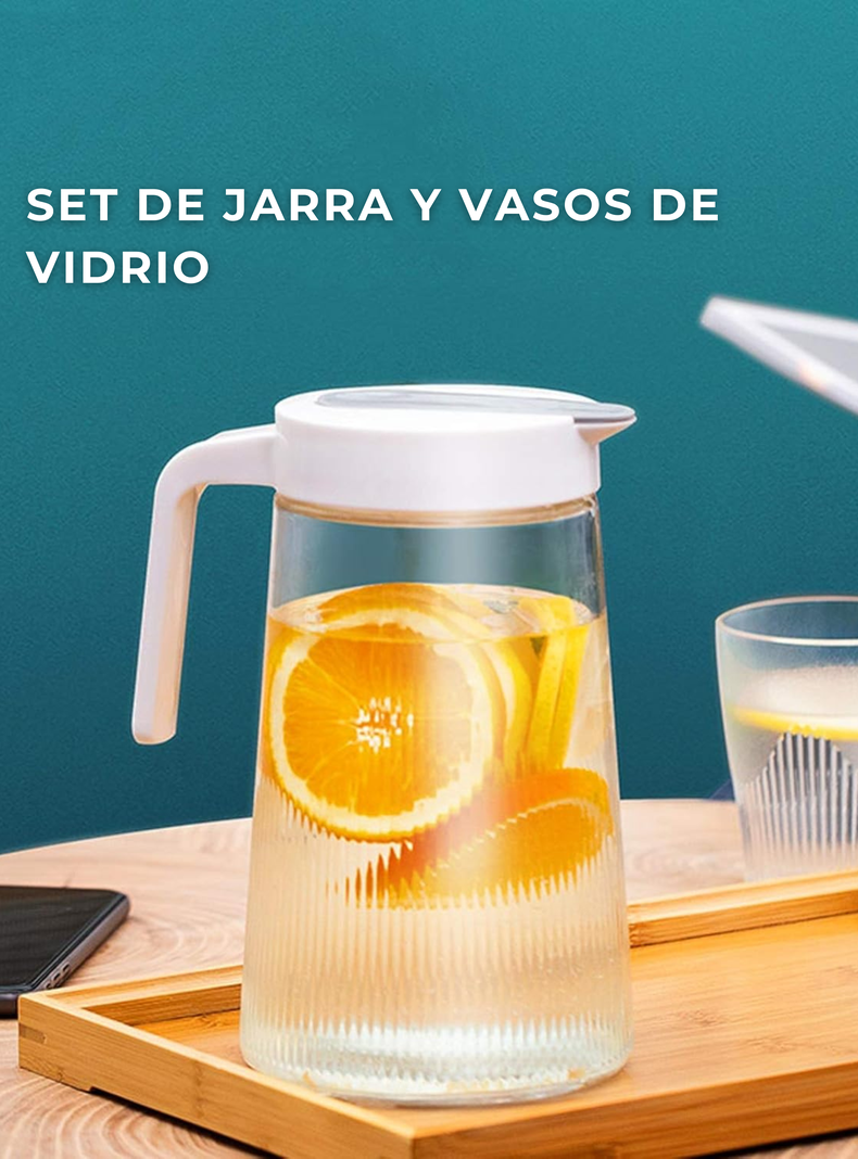 Set de Jarra de Vidrio 4 tazas Tapa de Tipo Push 1300 ml-6