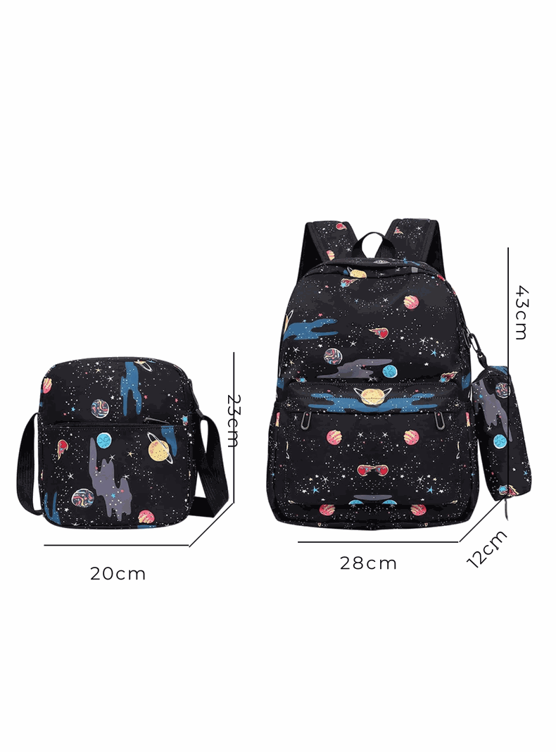 Pack Mochila Lonchera Estuche 43cm Juvenil y Escolar Planets-1